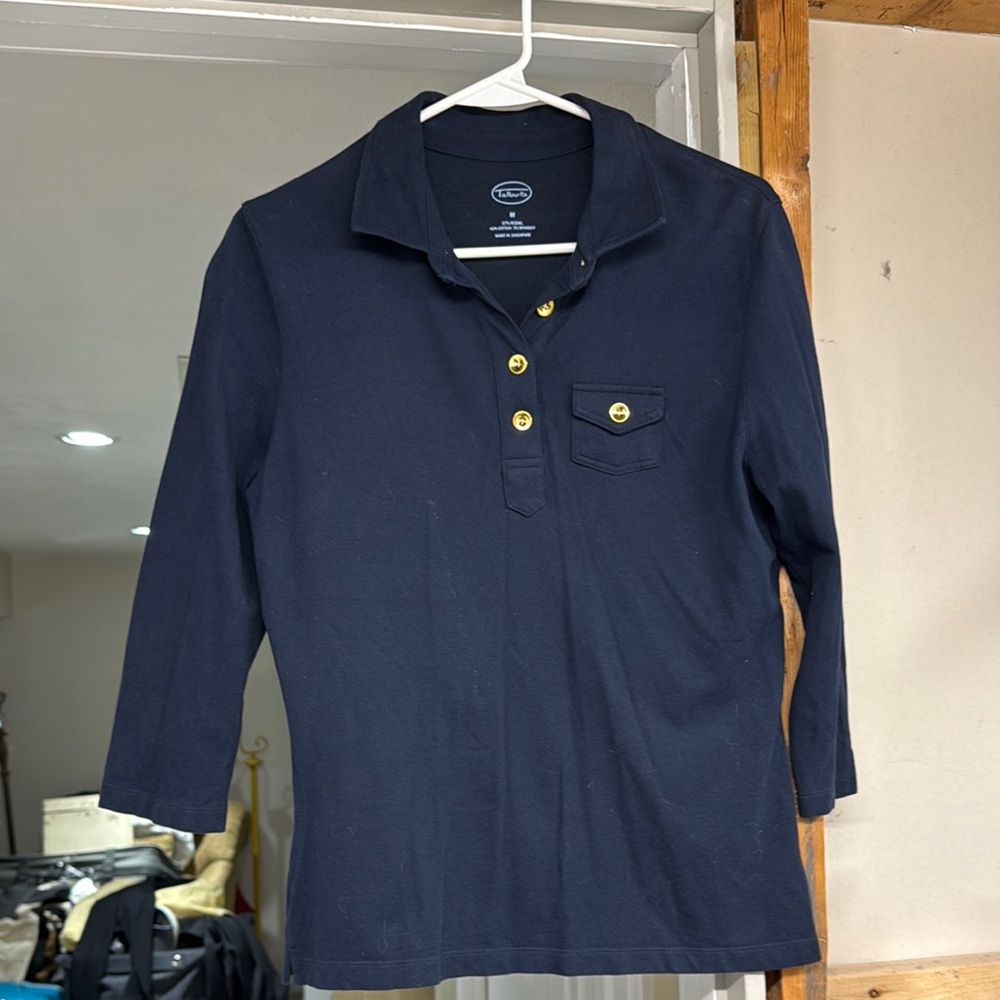 Talbots Navy Blue Polo Shirt with Gold Buttons